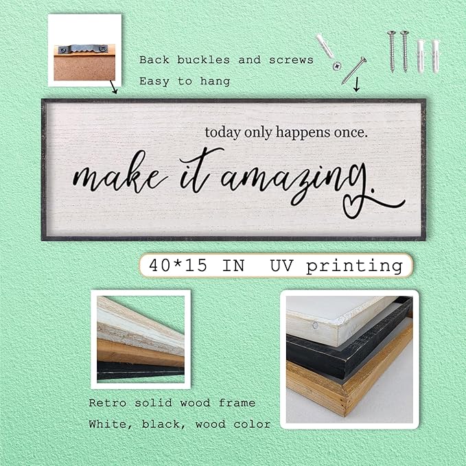 Today Only Happens Once Make It Amazing Wall Decor 40"X15" Quote Inspirational Motivational Sign Wood Frame Wall Art (Black)