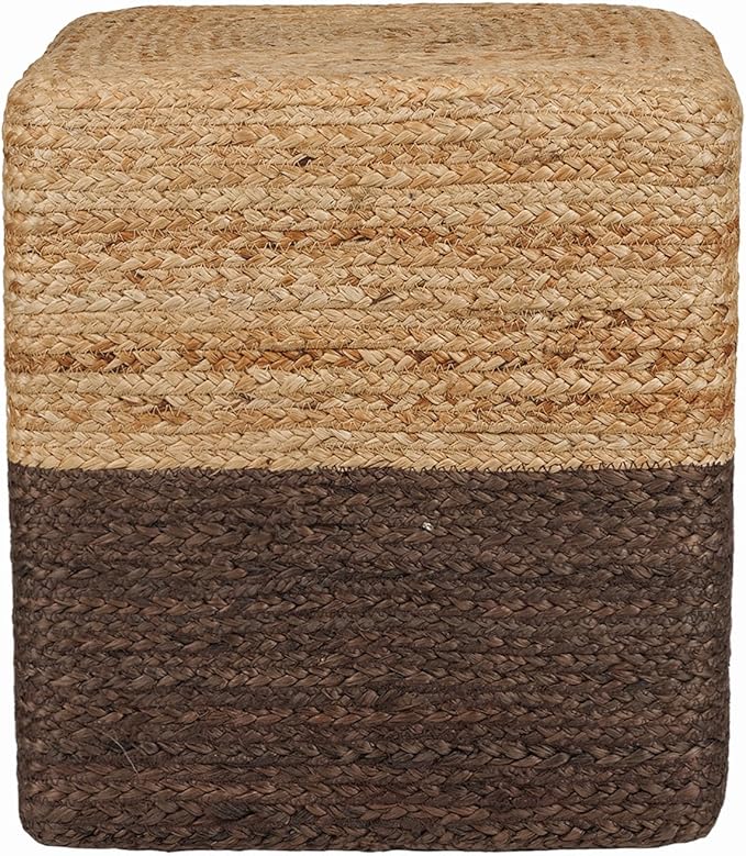 REDEARTH · Cube Pouf Foot Stool Ottoman - Jute Braided Pouffe Poof Accent Sitting Footrest for The Living Room, Bedroom, Nursery, Patio, Lounge & Other Rooms (14.5”x14.5”x16”; Natural Acorn)
