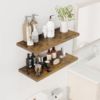 30" Floating Shelves for Wall, 12" Deep Slim Rustic Brown Floating Shelves, Wall-Mounted Shelves for Bedroom, Living Room, Kitchen, Bathroom - Set of 2