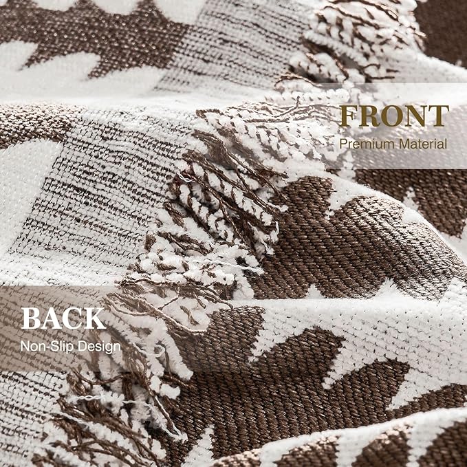 Couch Cover Boho for Dogs Washable Mocha Couch Covers for 2 Cushion Couch, Chenille Sectional Couch Covers L Shape Sofa Cover, Furniture Protector for Kids, Pets, Mocha 71"x118"