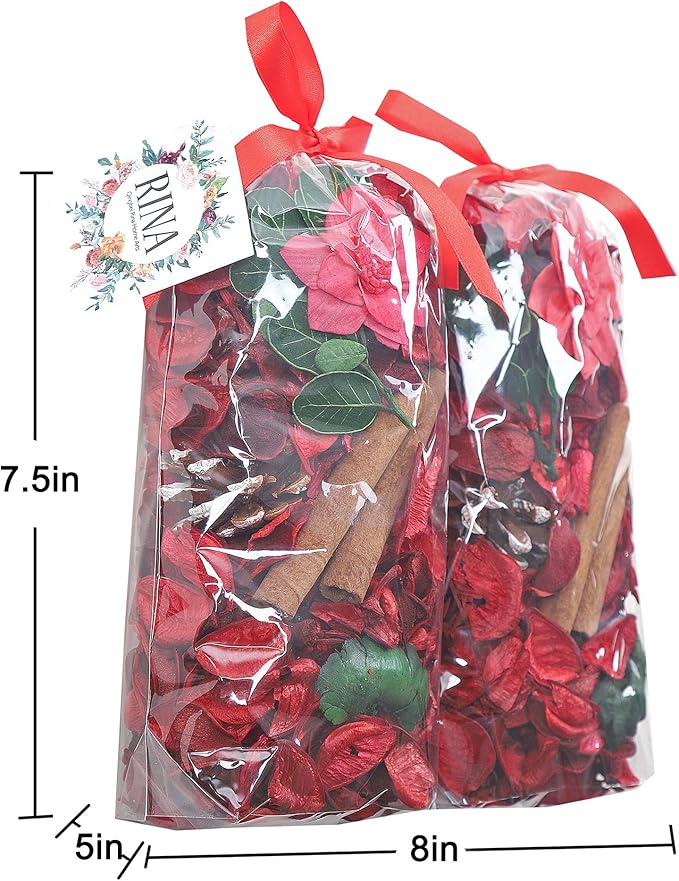 Qingbei Rina Christmas Potpourri Bags,Cinnamon Scented Potpourri Bowl Filler,Red Decorative Dried Flowers Home Fragrance Sachet,Winter Holiday Vase Filler Decor,8.4 oz