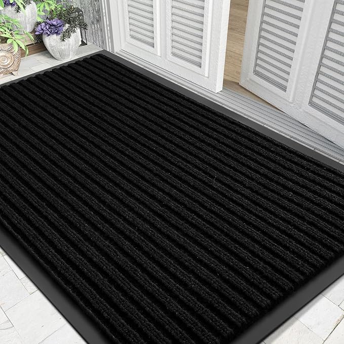 Yimobra Front Door Mat Outdoor Indoor Entrance, 100% Waterproof All-Season All Weather Doormat, Welcome Matt Outside Entry, Non Slip, Low Profile, Heavy Duty Patio Porch Floor Mats,47 x 32,Black