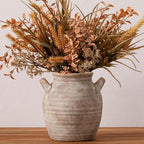 Ceramic Flower Vase Home Decor - Farmhouse Table Vases with Handle Living Room Decoration Vintage Decorative Aesthetic for Shelf Coffee Dining Desk House Bookshelf Fireplace (7.1" Retro)