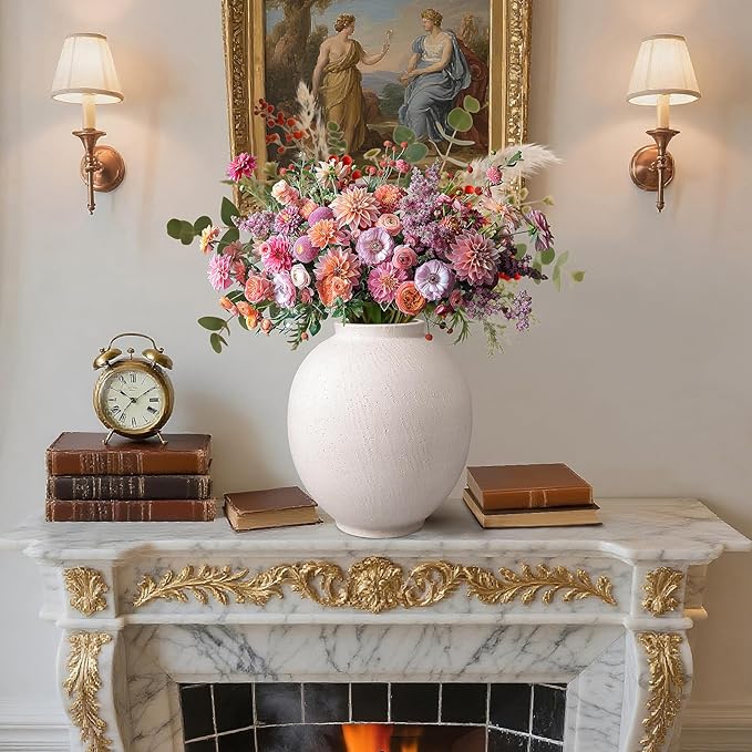 Large Ceramic Vase White Flower Vase,9.8 Inch Tall Big Vase for Home Decor,Minimalist Farmhouse Decorative Vase for Living Room,Dining Table,Bedroom,Kitchen,Entryway,Christmas