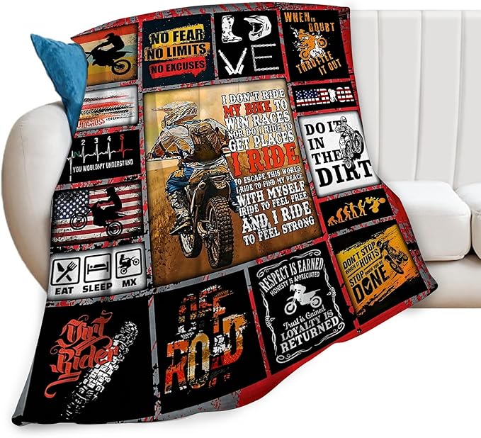 Motorcycle Blanket for Boys Girls Women Men Dirt Bike Gifts Motorcycle Throw Blanket Plush Cozy Flannel Fleece Ultra Soft Fuzzy Blankets 50"X40"
