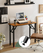 Frylr Small Folding Computer Desk – 35.8 Inch Portable Table for Craft and Study, Lightweight Desk for Small Spaces, Foldable Laptop Table Built-in AC/USB Outlets for Convenience, Rustic Brown