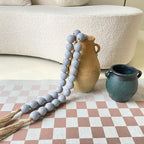 OMISHE 76" Long Extra Large Wood Bead Garland Grey with 1.6" Diameter Wooden Beads and Tassels, Rustic Farmhouse Country Decorative Beads for Home Tiered Tray Decor, Grey