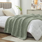 Amélie Home Chunky Knit Throw Blanket for Couch, Soft Chenille Crochet Blanket for Children, 40"x50", Sage Green