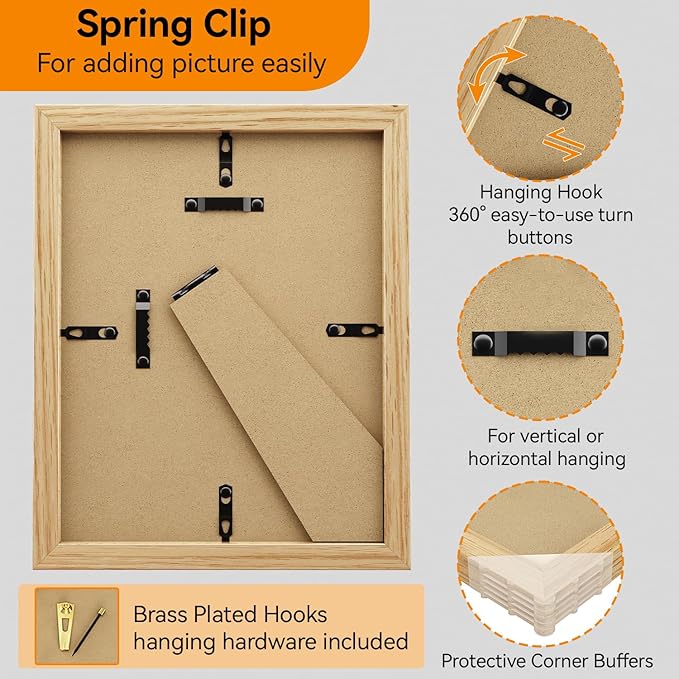 IBUYKE 8x10 Picture Frame,Set of 3,Solid Oak Wood 8x10 Photo Frame with Mat to 5x7,10x8 Picture Frames With Tempered Glass,Tabletop or Wall Mount Display,Home Decor,Natural Oak 8 x 10 Frame,UWPF0810N-3