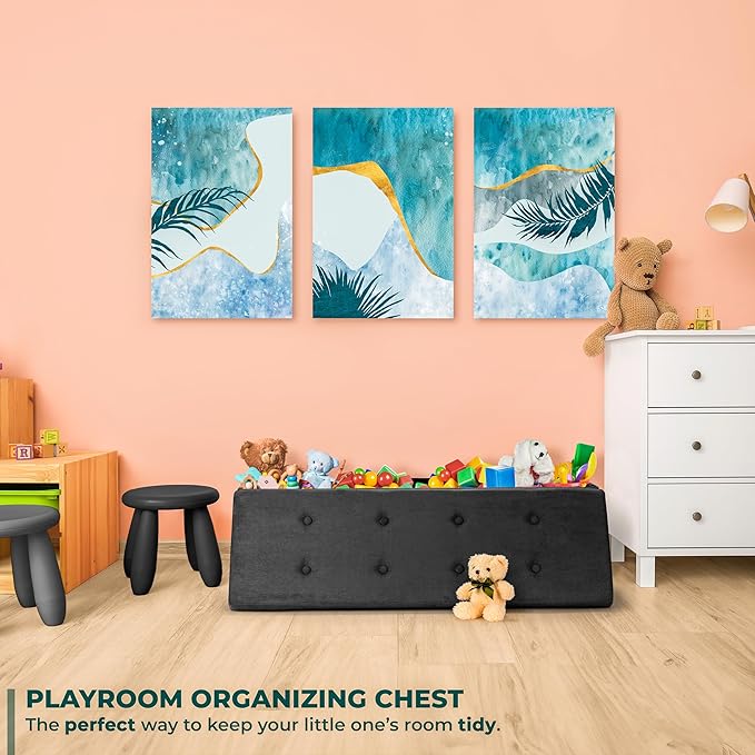 Sorbus Storage Ottoman Bench – for Living Room, Hallway, End of Bed, Bedroom Bench 43 in Large Folding Chest Seat Trunk w/Cover – Blankets, Coffee Table, Foot Rest– Tufted Velvet Linen Fabric (Black)