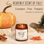 Fall Candles - 'Hello Fall Scented Candle' w/Cinnamon, Pumpkin & Fir I Infused with Essential Oils Autumn Scented Soy Candles for Home Décor, 9oz Reusable Jar, 50Hr Burn, Made in USA