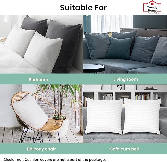 Trendy Home 24x24 Throw Pillow Insert (Set of 2, White) Bed and Couch Pillows Stuffer Hypoallergenic, Decorative Home Indoor Outdoor Sofa Pillow Filler (Machine Wash, 2 Pack)