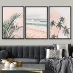 SIGNWIN Framed Canvas Print Wall Art Set Tropical Palm Leaf Beach Ocean Shore Landscape Nature Wilderness Photography Modern Art Realism Decorative for Living Room, Bedroom, Office - 16"x24"x3 Black
