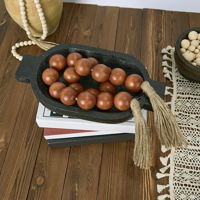 OMISHE Extra Large Wood Bead Garland Brown with 1.6" Diameter Wooden Beads and Tassels, 41" Long Rustic Farmhouse Country Decorative Beads for Home Tiered Tray Decor, Brown