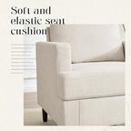 Mid-Century Accent Chair,Modern Linen Fabric Armchair for Living Room,Comfy Upholstered Reading Accent Chairs for Bedroom,Single Sofa Chair with Wood Legs (Beige, 2 Pack)