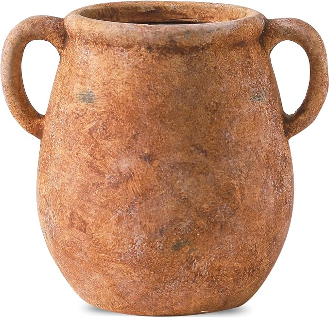 Ceramic Flower Vase Home Decor - 7.1 Inch Rust Table Flowers Vases Living Room Bedroom Plant Decorations Modern Farmhouse Vintage for Kitchen Shelf Office Coffee Dining Desk House Women