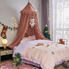 VETHIN Bed Canopy for Girls,Princess Round Dome Dreamy Mosquito Net Bedding Girls Room Castle Play Tent Hanging House Decor Reading Nook Canopies (JujubeRed)