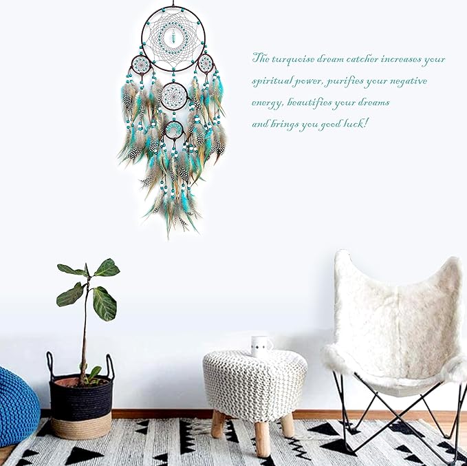 Large Dream Catchers,Boho Handmade Woven Turquoise Dream Catcher Wall Hanging Ornament for Bedroom Living Room Apartment Wedding Party Decor, Festival Blessing Gift (Turquoise)