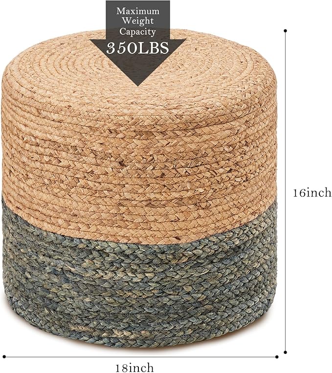 Wimarsbon Pouf Ottomans, Natural Seagrass Foot Stool, Hand Weaving Round Footrest, Poof Pouffe Accent Chair with Wood Frame for Living Room, Bedroom (68LE)