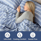 King Sheets Set 6 Piece - Includes 4 Pillowcases - Bed Sheets King Size - Soft Hotel Luxury Bedding - Cooling, Comfy & Breathable - 1 Flat & 1 Fitted & 4 Pillowcases w/ Deep Pockets - Blue Stripes