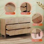 WLIVE Fluted Dresser for Bedroom with 6 Drawers, 54" Wide Wood Dresser with Metal Handles, TV Stand for 65 inch TV, Mid Century Modern Chest of Drawers for Living Room, Hallway, Closet, Natural Oak