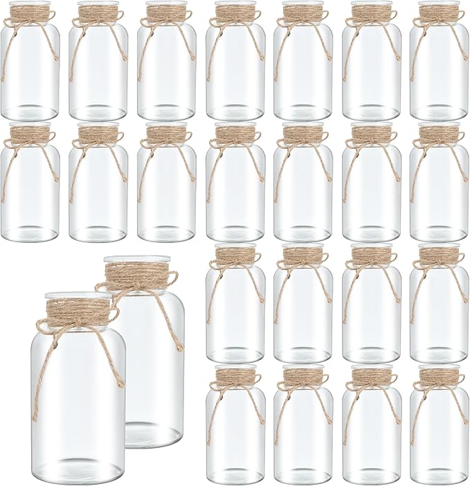 Vintage Glass Flower Vase，24 Pack Farmhouse Transparent White Glass Centerpiece Vases Mason Jars for Weddings, Parties & Home Decor Bulk (24, Transparent)