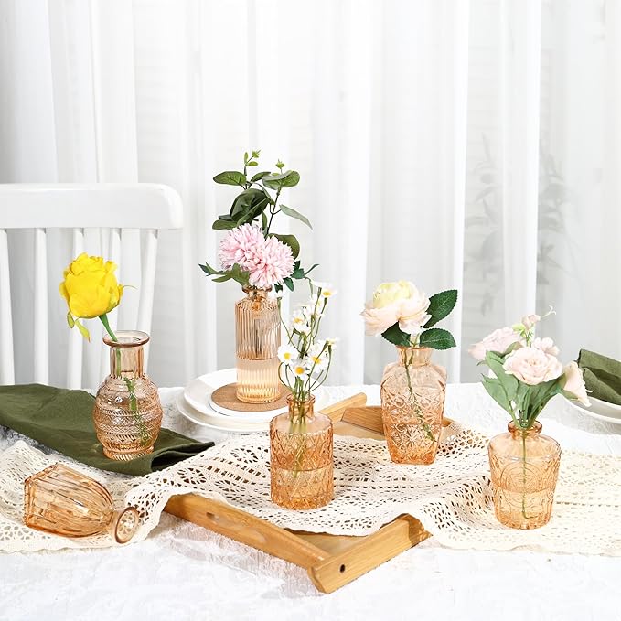 Bud Vases in Bulk 64, Amber Glass Vases for Centerpieces, Small Vases for Flowers, Mini Vintage Vase, Small Flower Vase for Centerpieces, Bud Vases for Wedding Table Decor