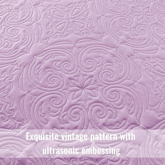 Exclusivo Mezcla Quilts Queen Size Bedding Set with 2 Pillow Shams, Lightweight Lalic Full Queen Quilt Bedspread with Vintage Damask Pattern, Soft Bedspreads Coverlets for All Seasons