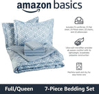 Amazon Basics Full/Queen Comforter Set with Herringbone Sheets, 7-Piece Gray Leaf Bedding, Lightweight Microfiber Bed-in-a-Bag
