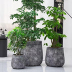 Craft flowerpots 18"+13"+19" Dia Round Concrete Planter Set of 3 Large Outdoor/Indoor Planter Pots Containers with Drainage Holes and Rubber Plug for Home Garden (Dark Gray, Large)