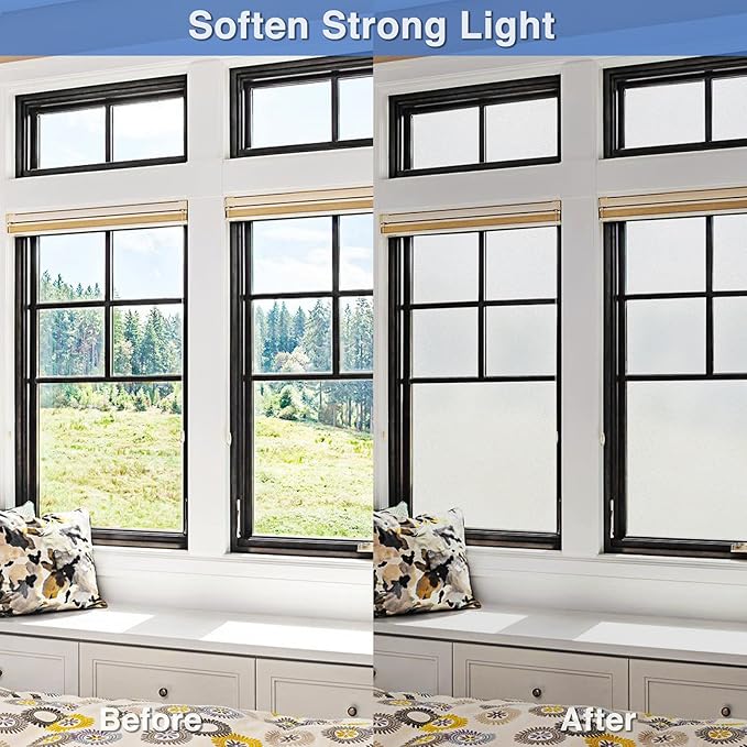 Volcanics Frosted Glass Window Privacy Film, Removable Static Cling Bathroom Window Film, Heat Control UV Blocking, Peep-Proof, Ideal for Home Office 35.4 x 39.3 Inches