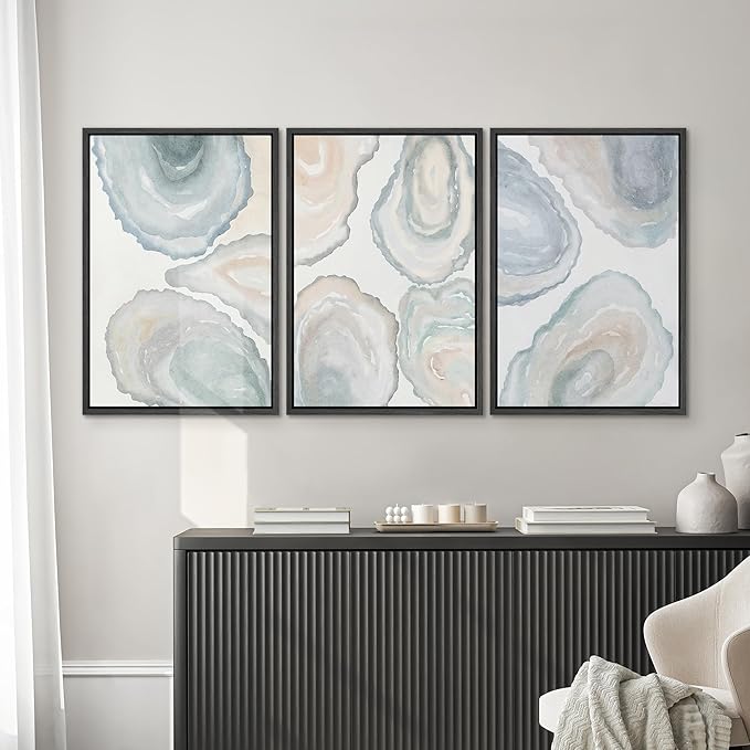 SIGNWIN Framed Canvas Print Wall Art Abstract Geode Soft Pastel Agate Slice Photography Modern Art Minimalist Black and White for Living Room, Bedroom, Office - 24"x36"x3 Black