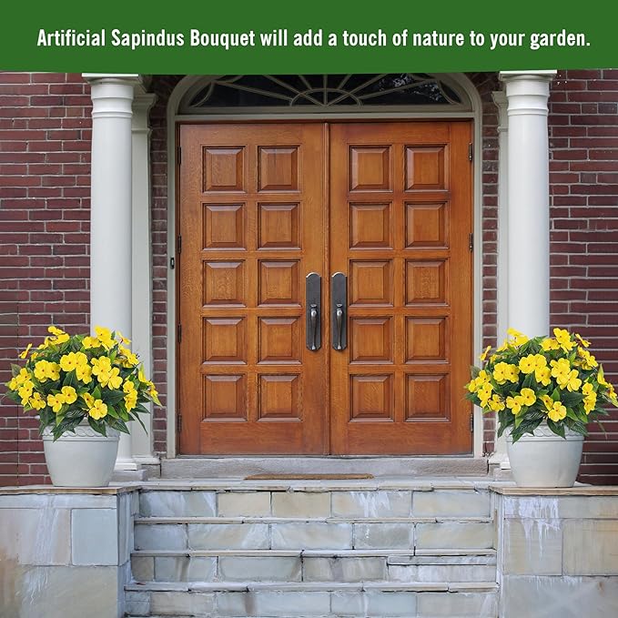 Artificial Impatiens Bouquet Flowers for Outdoors Silk Faux Flowers for Outdoor Impatiens Plants Decor Indoor Planters Kitchen Planters and Balcony Decorations 2PCS（Yellow ）