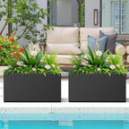 FENCY Metal Rectangular Planter Box, Large Planters for Outdoor Plants, Tall Planters for Outdoor Plants with Drainage Holes (32" L x 10" W x 16.3" H,Black)