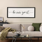 comurdyo Be Our Guest Wall Decor Sign 40”X15” Large Master Bedroom Above Bed Wall Decor Wood Framed Guest Room Sign Simple Rustic Farmhouse Over Bed Bedside Wall Art (Black)