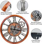 The B-Style 36" Large Moving Gear Wall Clock Oversized Vintage Farmhouse Wall Clocks for Living Room Decor Rustic Industrial Wood Clock (Brwon with Bronze Gears)