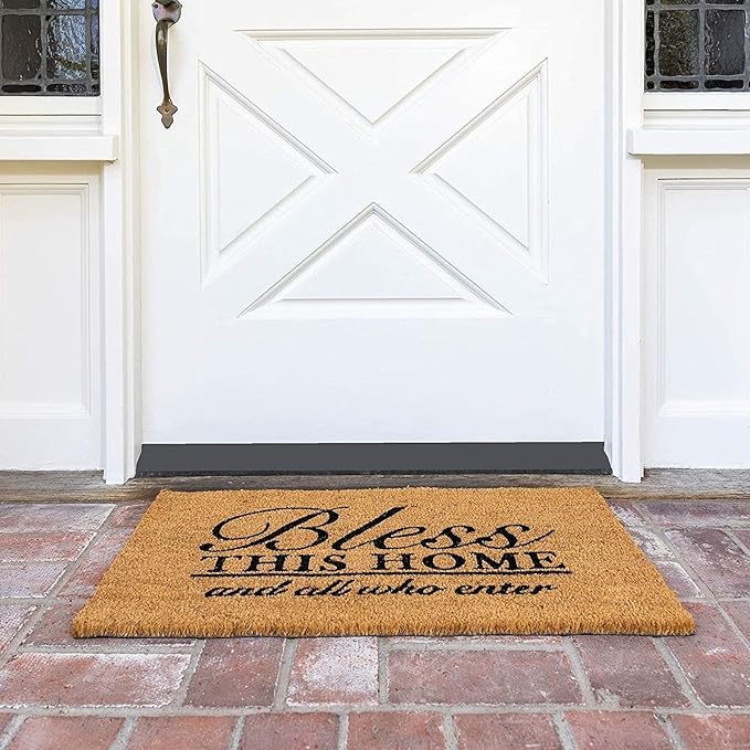 Juvale Coco Coir Door Mat 17 x 30 in - Bless This Home and All Who Enter Doormat for Front Entrance