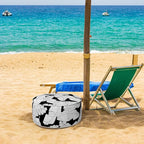 Inflatable Ottoman Stool D21 xH9 for Outdoor/Indoor Use, Water Repellent Patio Foot Rest Stool with Portable Handle,Round Pouf Ottoman Suitable for Garden,Deck and Camping - Black Leaves