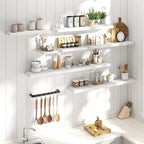 8 Inch Square Floating Shelves for Wall 3 Pack, 8"D Wood Grain Bathroom Shelves with Invisible Brackets, Easy Install Engineered Wood Storage Shelves for Kitchen, Living Room, Bedroom, White Finish