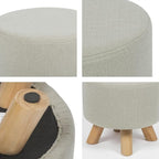 Asense Small Round Ottoman Foot Rest Stool Fabric Padded Seat Footstool Ottoman with Wooden Legs (Beige Grey,Fabric)