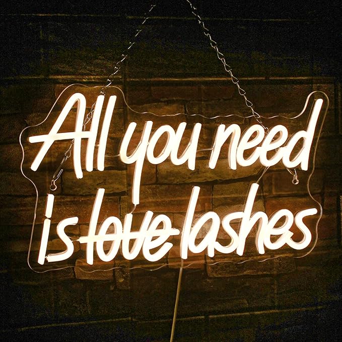 WLHOPE All you need is Lashes Neon Sign, Warm White Led Neon Signs for Wall Decor, USB Lash Neon Signs Letter Neon Lights for Bedroom Bar Party Girls Room Nail Room Salon, Lash Room Decoration