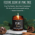 Pine Candle, Pine Scented Candles, Christmas Candles Scented - 'Pine Tree' Soy Candle, w/Fir Needles, Warm Cedar & Sandalwood - Infused with Essential Oils I Christmas Candles I 9oz, 50Hr, USA Made