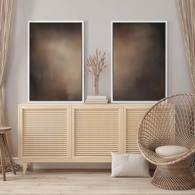 SIGNFORD Framed Canvas Print Wall Art Set Darkened Metallic Texture in Brown Tones Industrial Style Abstract Illustrations Modern Art Decorative for Living Room, Bedroom, Office - 24"x36"x2 White