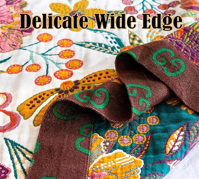 Summer Throw Blanket for Couch Bed Chair, 100% Cotton Muslin Breathable Woven Throws 60''x 80'' Boho Vintage Quilt for All Seasons Warm Lightweight Farmhouse Blankets Home Decoration