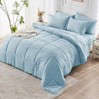 JOLLYVOGUE Queen Comforter Set, Ultra-Soft Bed in a Bag Queen Size 7 Pieces, Oeko-TEX Certified Bedding Set with Down Alternative Comforter, Sheets, Pillowcases & Shams, Lake Blue