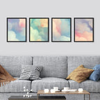 SIGNWIN Framed White Pastel Watercolor Rainbow Sky Clouds Wall Art, Set of 4 Abstract Geometric Wall Decor Prints, Nature Wilderness Wall Décor for Living Room, Bedroom - 11"x14" Black