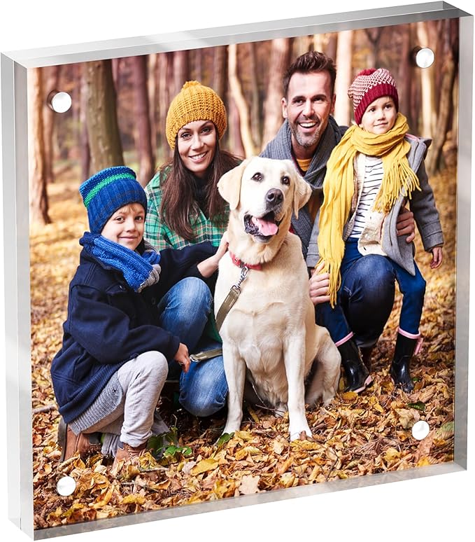 4x4 Acrylic Picture Frame 1 Pack, Clear Freestanding Double Sided Frameless Magnetic Photo Frames, Desktop Display Decor Gift