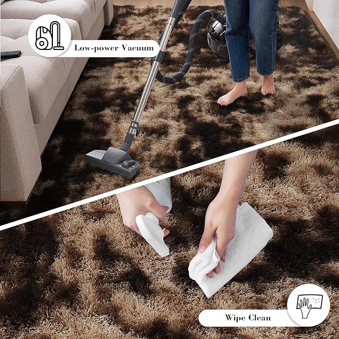 Fluffy Rug Shaggy Area Rug, Mottling Brown 9x12 Area Rugs for Living Room, Large Shag Area Rugs for Bedroom Kids Room Home Decor, Upgrade Anti-Skid Rectangular Fuzzy Rugs