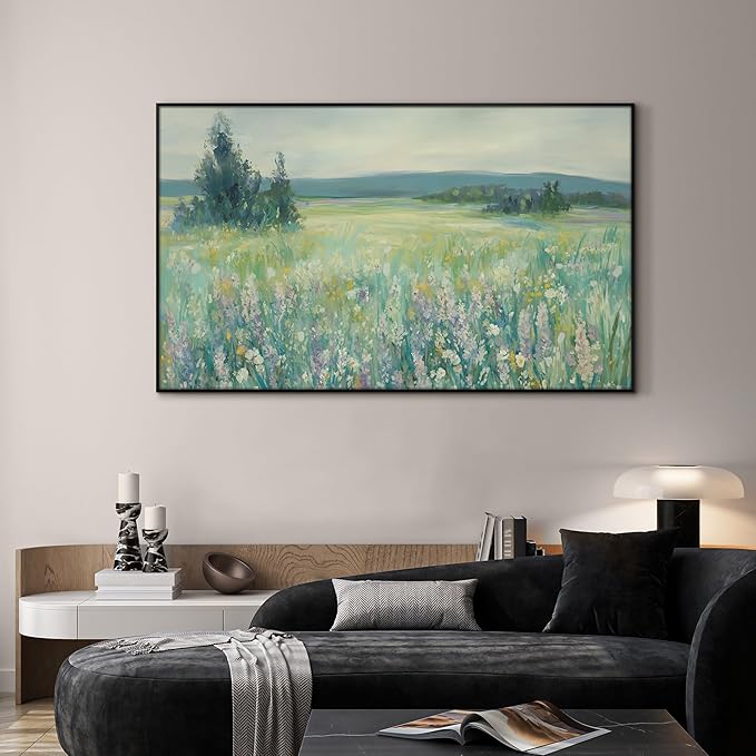 SIGNWIN 36"x60" Extra Large Framed Wall Art Wildflower Meadow Landscape Soft Pastel Nature Illustration for Home Living Room Bedroom Decor (Frame Assembly Required)