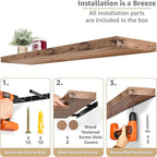 Sorbus Floating Shelves for Wall - 48 Inch Long Bathroom Shelves, Wall Decor for Bedroom, Kitchen, Living Room & Book Storage - Mounted Floating Shelf with Invisible Brackets (Mahogany, 3 Pack)